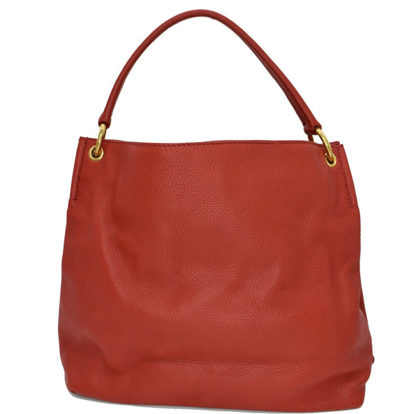 PRADA Vitello Phenix Leather Embossed Logo Hobo Bag Red