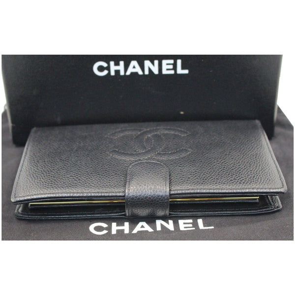 CHANEL Long Bi-Fold Caviar Leather Wallet Black