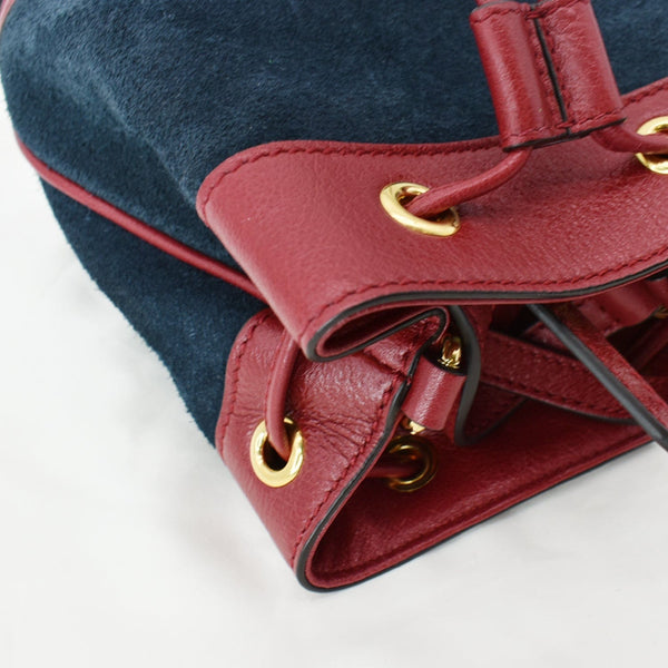 GUCCI Ophidia Mini Leather Trimmed Suede Bucket Bag Blue 550620