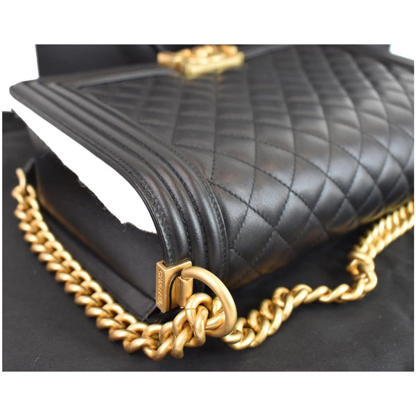 CHANEL New Medium Boy Flap Lambskin Leather Shoulder Bag Black