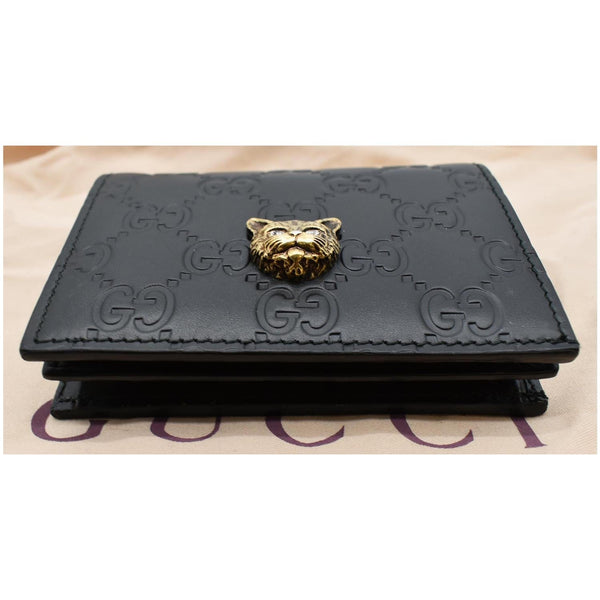 GUCCI Crystal Cat Guccissima Leather Card Case Wallet Black 548057