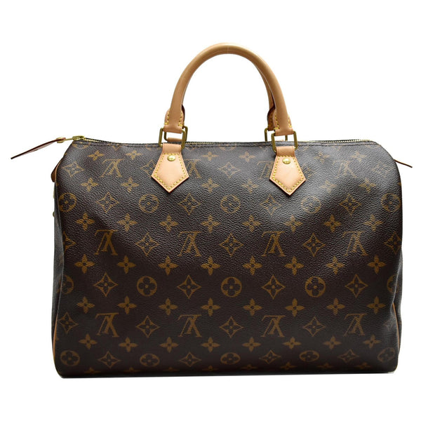 LOUIS VUITTON Speedy 35 Monogram Canvas Satchel Bag Brown