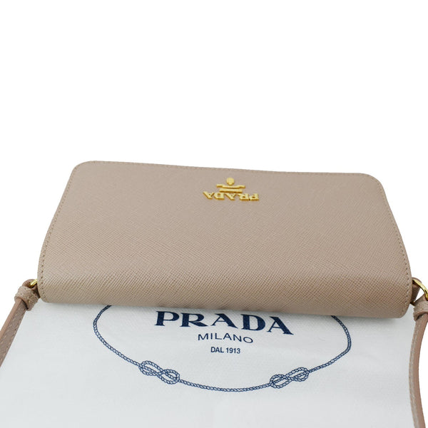 PRADA Mini Saffiano Leather Strap Crossbody Bag Natural