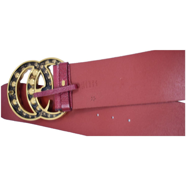 GUCCI Pearl Double G Buckle Leather Wide Belt Red 453261