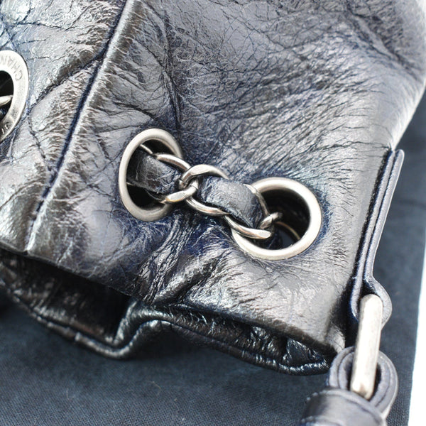 CHANEL Glazed Aged Calfskin Distressed Tote Shoulder Bag Blue