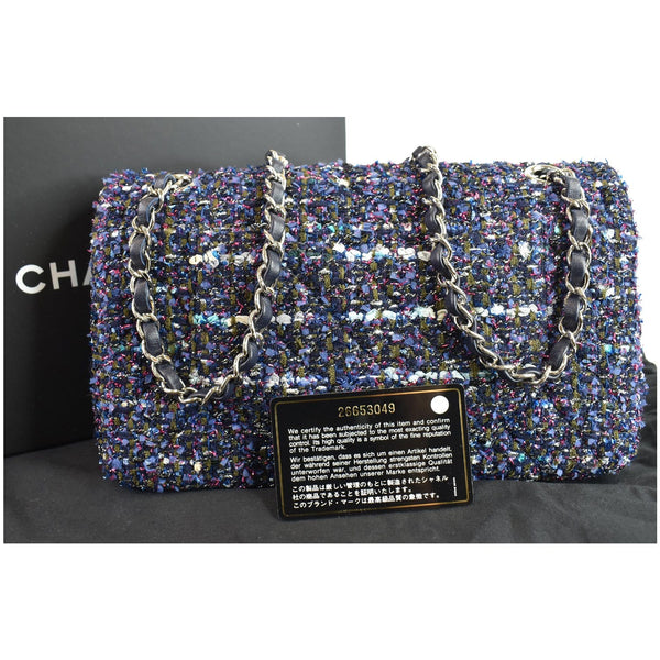 CHANEL Classic Double Flap Tweed Fabric Shoulder Bag Multicolor