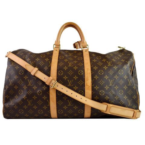 LOUIS VUITTON Keepall Bandouliere 55 Monogram Canvas Travel Bag Brown