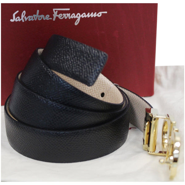 SALVATORE FERRAGAMO Gancini Buckle Reversible Belt Black Size 39