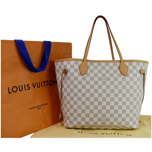 full view lv Neverfull MM Damier Azur Shoulder Bag