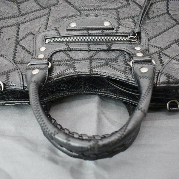 BALENCIAGA Neo Classic Patchwork Leather Top Handle Shoulder Bag Balck