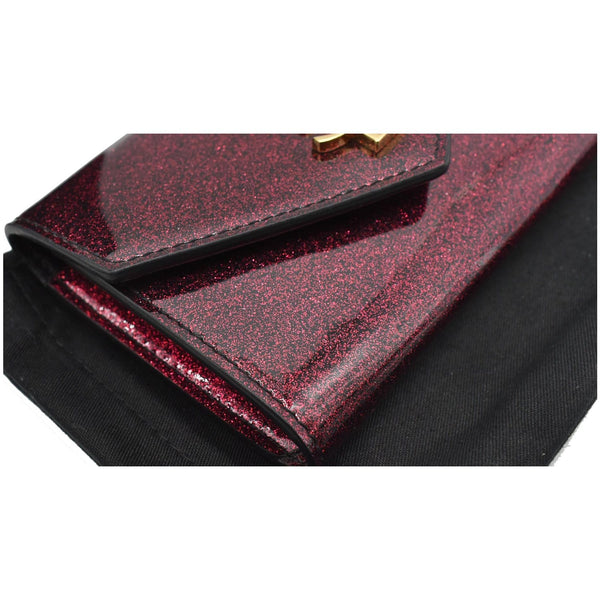 YVES SAINT LAURENT Envelope Glitter Patent Leather Wallet Red
