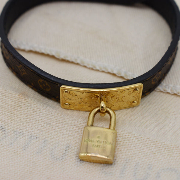 LOUIS VUITTON Lock Me Monogram Canvas Bracelet Brown Size 19
