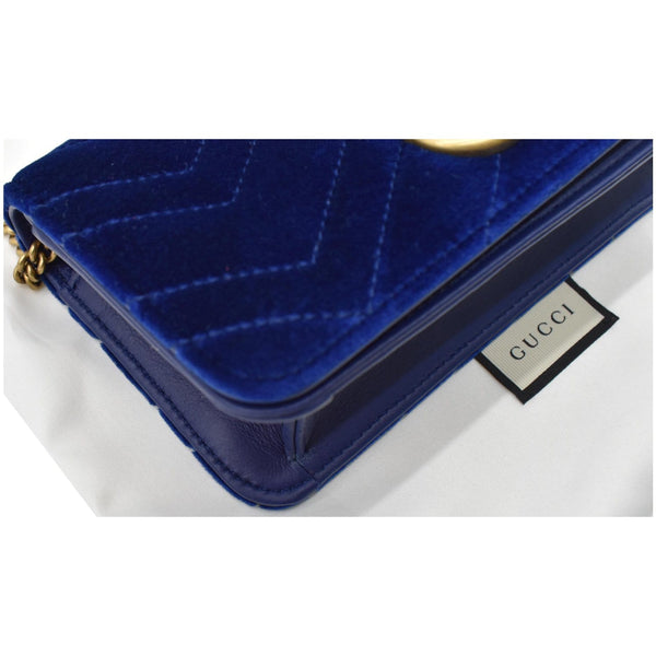 GUCCI Marmont GG Mini Velvet Matelasse Crossbody Bag Blue 488426