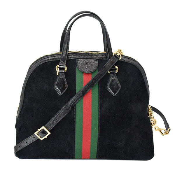 GUCCI Ophidia GG Suede Web Top Handle Crossbody Bag Black 524533
