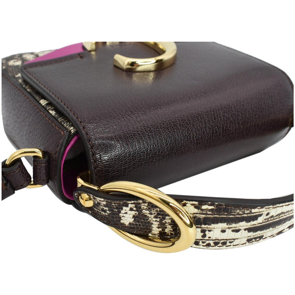 CHLOE Mini C Flap Double Carry Embossed Leather Crossbody Bag Raisin