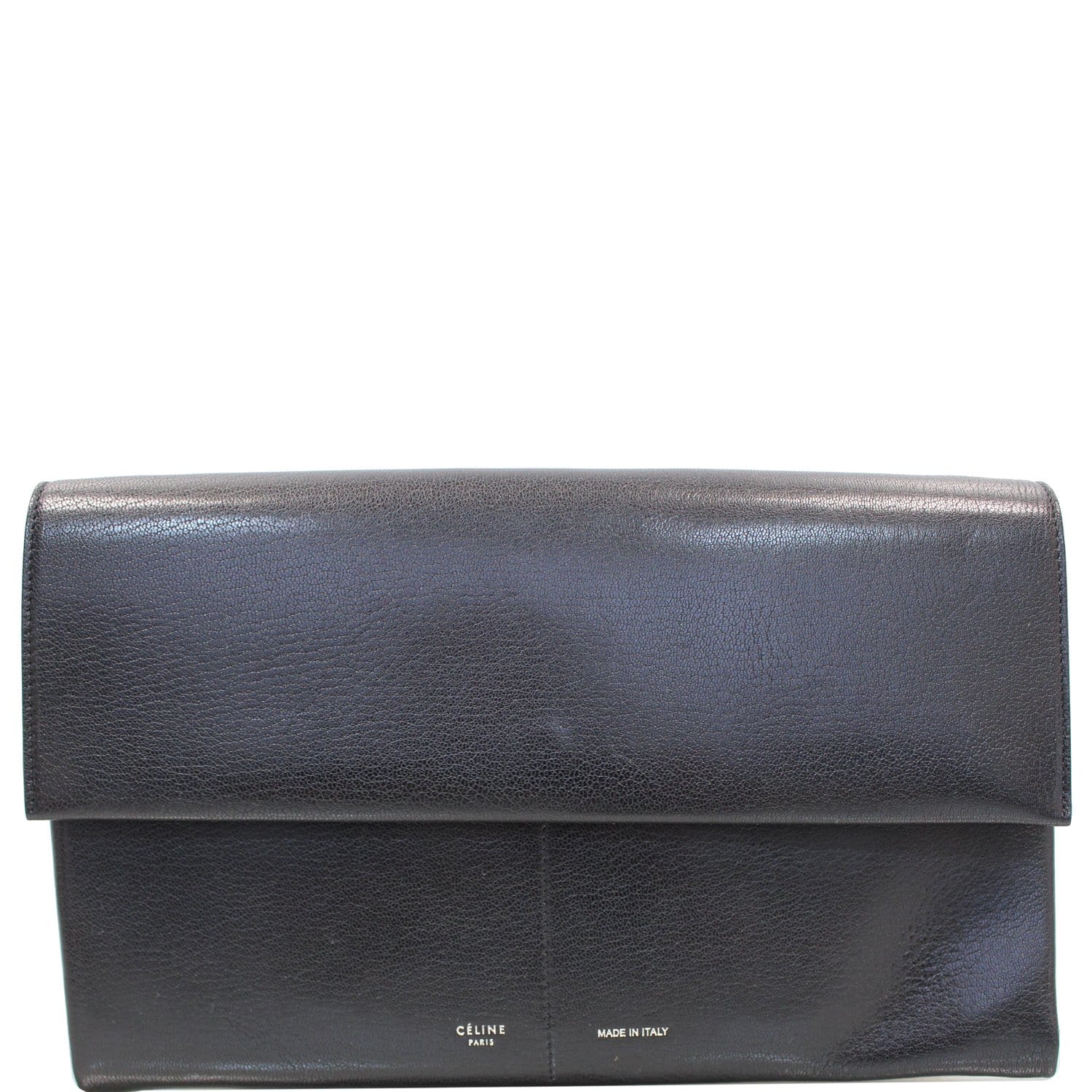 CELINE Folded Clutch Strap Leather Shoulder Bag Black