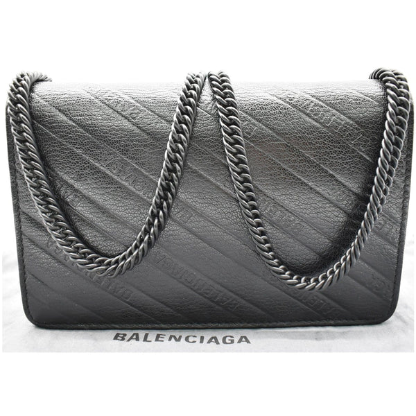 BALENCIAGA BB Logo Embossed Leather Chain Wallet Black
