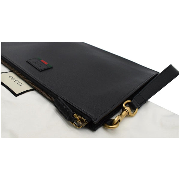 GUCCI Agora Web Leather Pouch Clutch Bag Black 428758