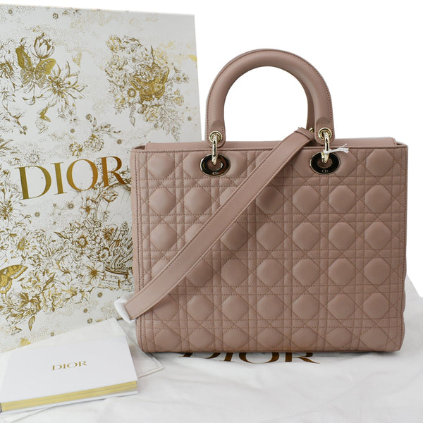 CHRISTIAN DIOR Lady Dior Large Quilted Leather Shoulder Bag Blush