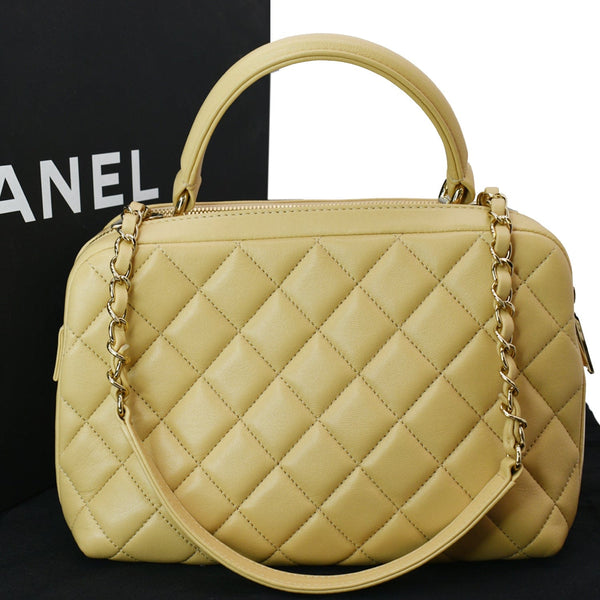 CHANEL Trendy CC Bowling Quilted Leather Shoulder Bag Beige