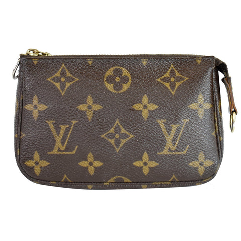 LOUIS VUITTON Mini Pochette Monogram Canvas Accessories Pouch Bag Brown