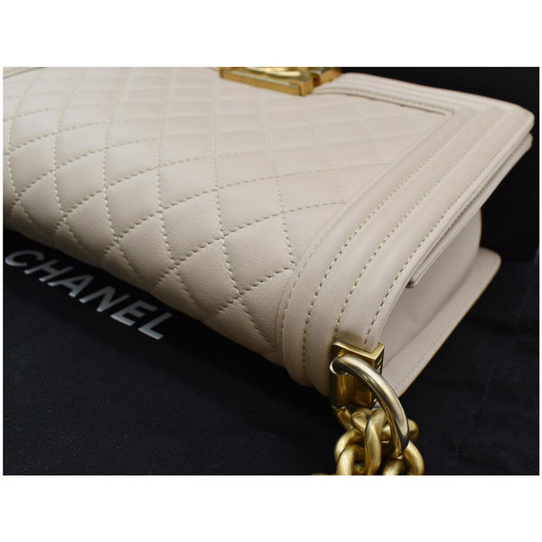 CHANEL Medium Boy Flap Calfskin Leather Shoulder Bag Light Cream
