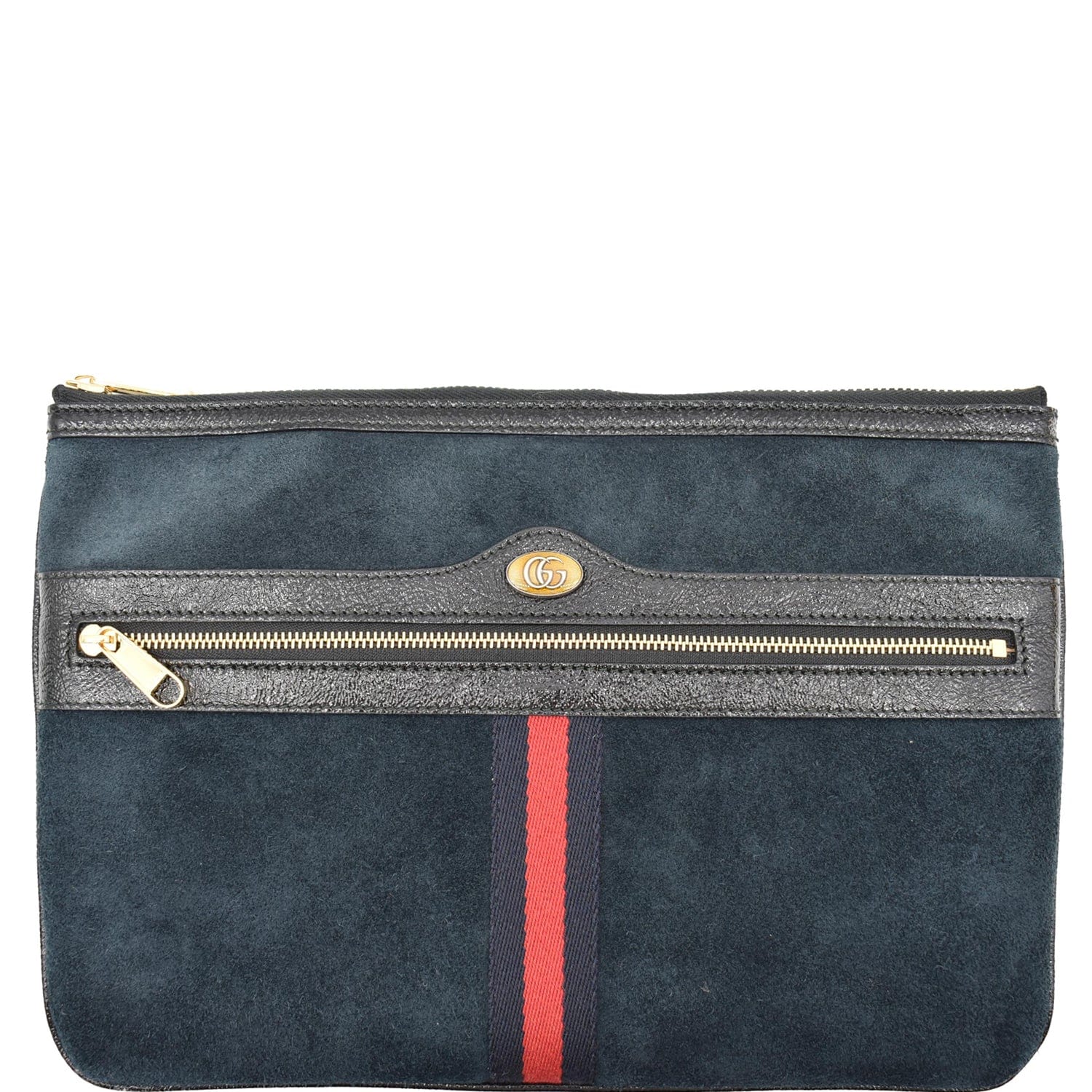 GUCCI Ophidia GG Suede Leather Pouch Clutch Bag Navy Blue 517551
