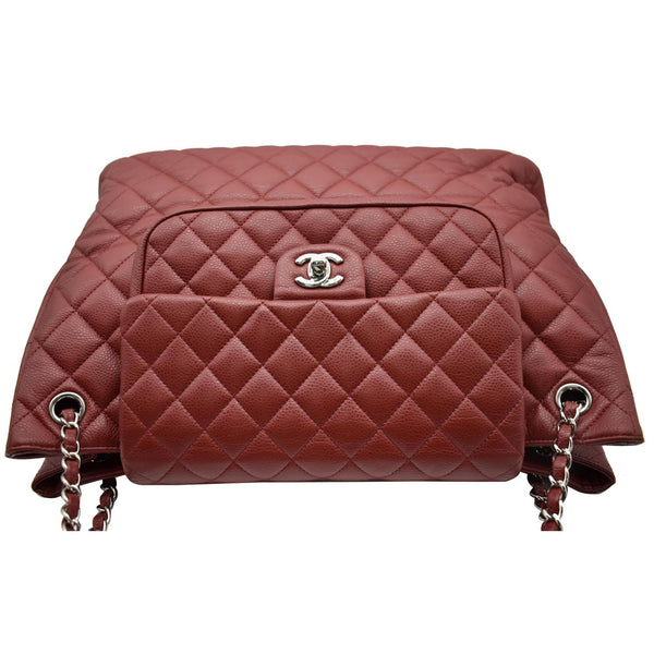 Chanel Front Flap Pocket Quilted Caviar Leather Tote Bag
