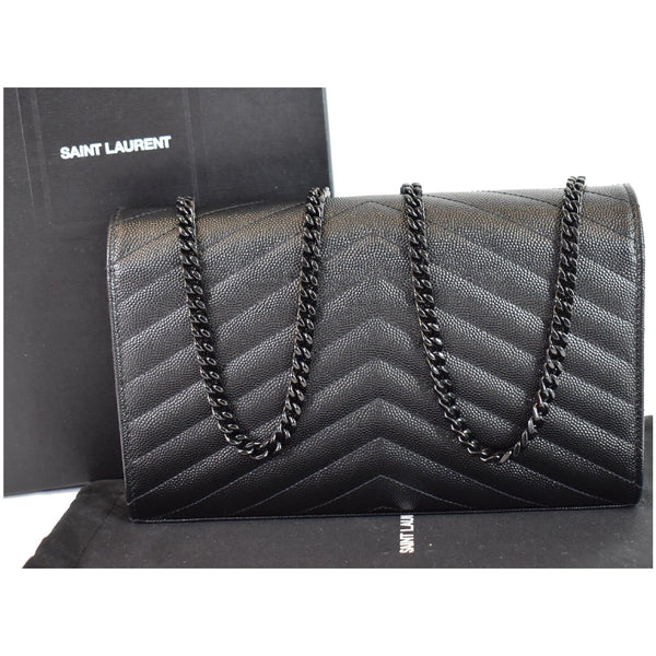 YVES SAINT LAURENT Monogram Grain De Poudre Chain Wallet Black