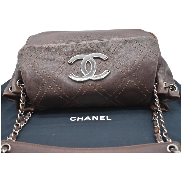 CHANEL Accordion Flap Calfskin Diamond Stitch Shoulder Bag Brown