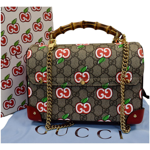 GUCCI Padlock Small GG Supreme Bamboo Top Handle Shoulder Bag Beige 603221