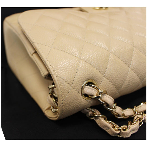 CHANEL Jumbo Double Flap Caviar Leather Shoulder Bag Beige