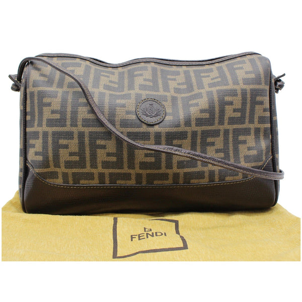 FENDI Roma Coated Canvas Leather Crossbody Bag Brown