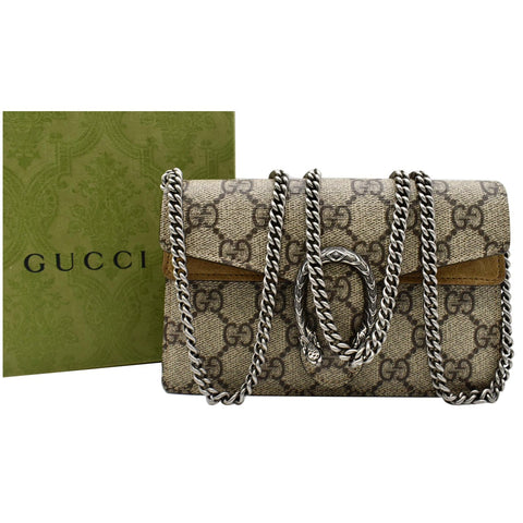 GUCCI Dionysus Super Mini GG Supreme Canvas Crossbody Bag Taupe 476432