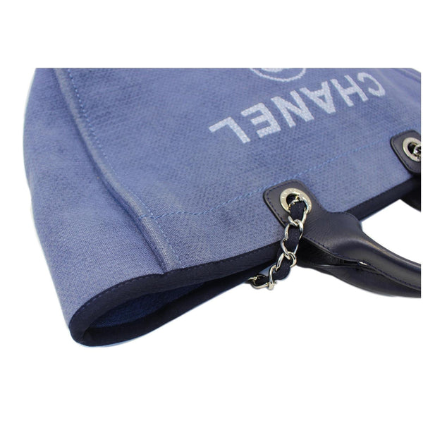 CHANEL Canvas Deauville Large Tote Denim Blue Shoulder Handbag-US