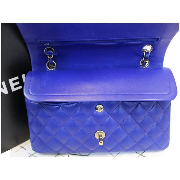 CHANEL Medium Double Flap Calfskin Quilted Shoulder bag Blue