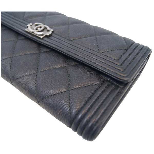 Chanel Boy Large Flap Lambskin Leather Wallet Black corner view