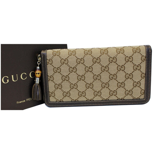 GUCCI Bamboo GG Canvas Zippy Organizer Wallet Beige 232977