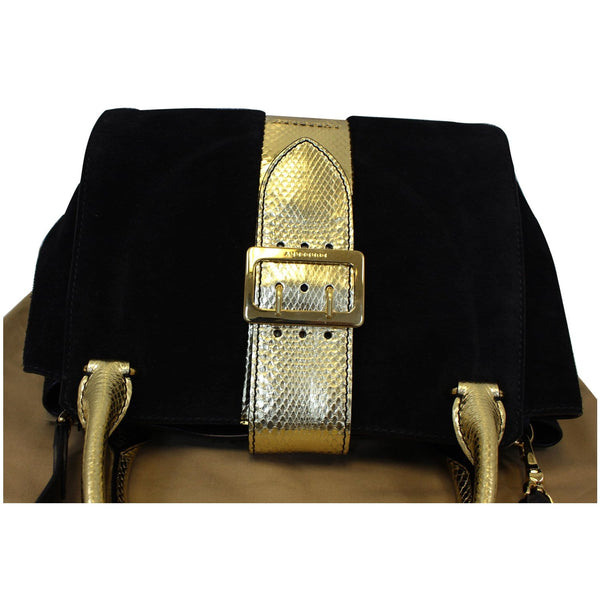 Burberry Tote Bag Leather Suede Snakeskin - Golden Clasp