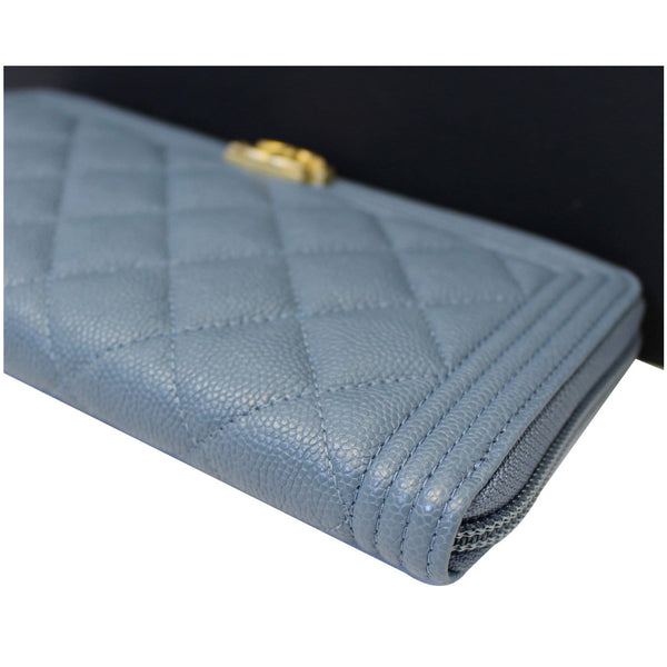 CHANEL Small Boy Long Caviar Leather Zip Around Wallet Blue