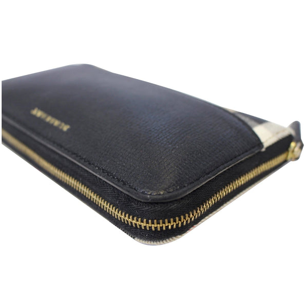 BURBERRY Elmore House Check Calfskin Zip Around Wallet Black-US