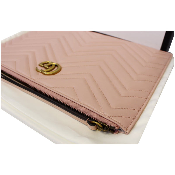 GUCCI GG Marmont Quilted Leather Zip Pouch Bag Pink