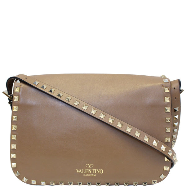 Valentino Rockstud Flap Leather Crossbody Bag Beige-US