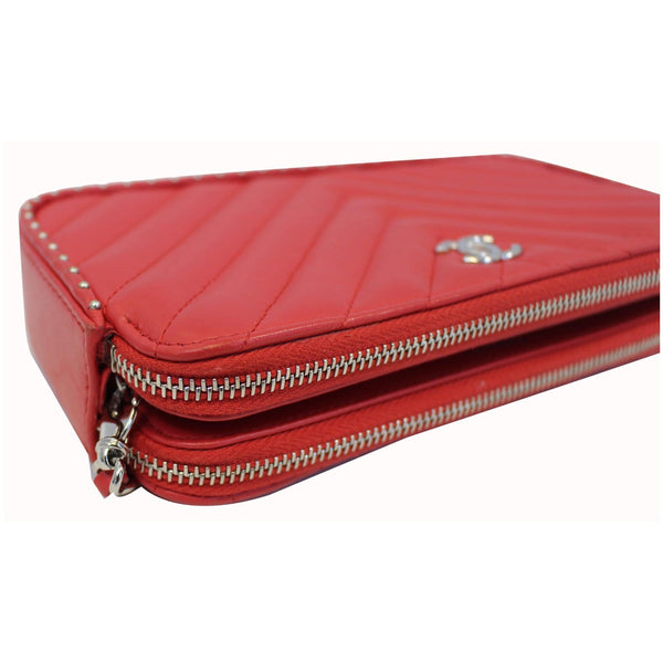 CHANEL Chevron Studded with Chain Lambskin Leather Shoulder Crossbody Bag Red-US