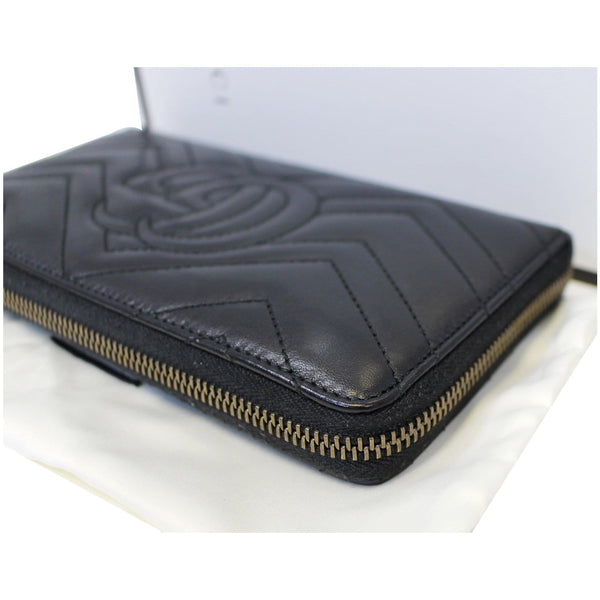 GUCCI Matelasse GG Marmont Zip Around Calfskin Wallet Black-US
