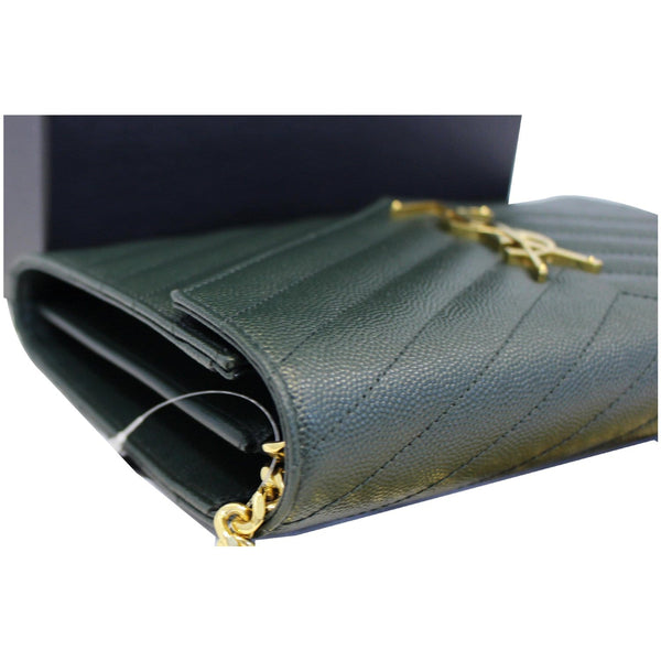 YVES SAINT LAURENT Chevron Grain De Poudre Envelope Chain Bag Olive Green