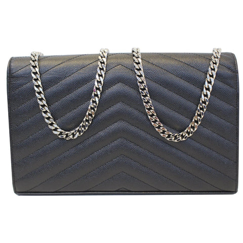 YVES SAINT LAURENT Monogram Grain De Poudre Chain Wallet Black