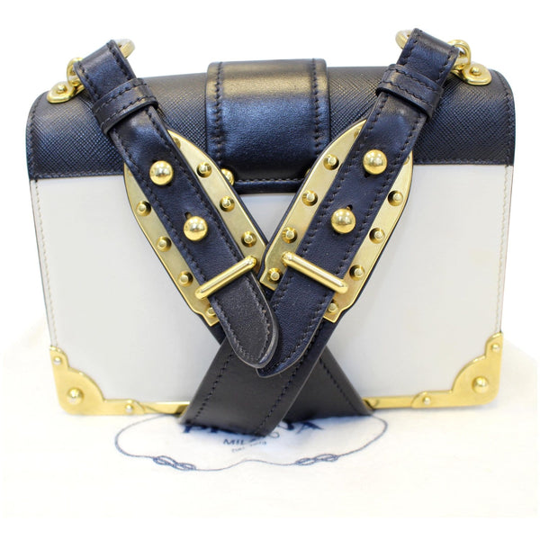 PRADA City Calf Saffiano Leather Cahier Shoulder Bag Talco Nero-US