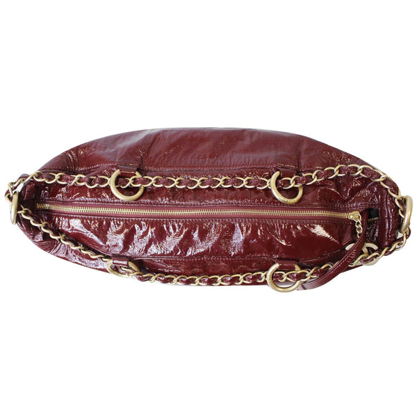 CHANEL Rock & Chain Patent Vinyl Bowler Shoulder Bag Red