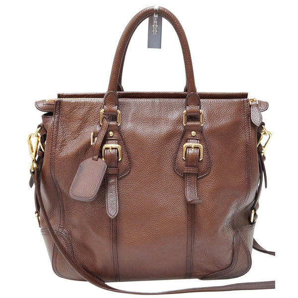 PRADA Cervo Antik Leather Tote Bag Brown
